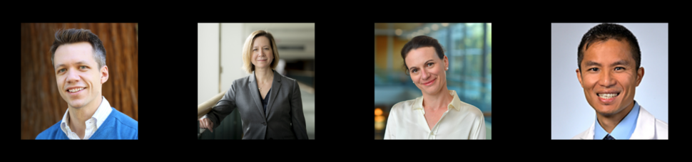 Headshots of Drs. Nathan Reticker-Flynn, Mary Jo Turk,  Kamila Naxerova, and Alexander Huang