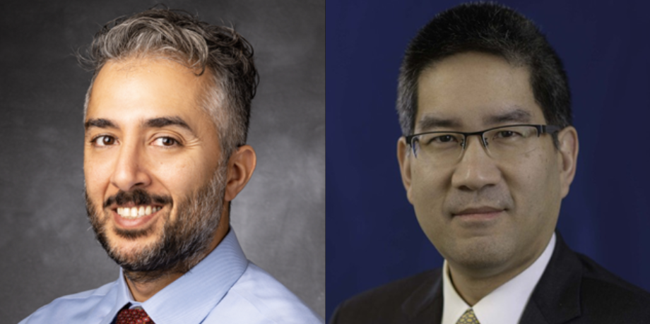 Headshots of Dr. Moran Amit wearing a blue shirt and red tie (left) and Dr. Richard Wong wearing a suit