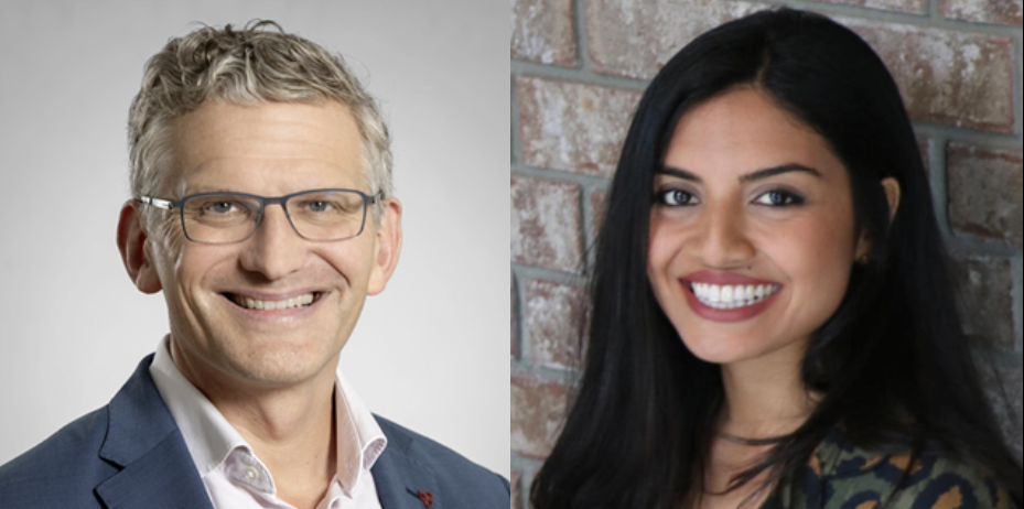 Headshots of Drs. Frank Winkler (a man with grey hair and glasses) and Humsa Venkatesh (a woman with long black hair)