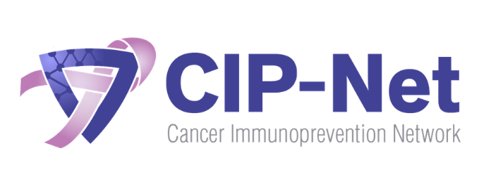 Cancer Immunoprevention Network (CIP-Net) image with a purple shield in front of a lavender ribbon representing cancer 