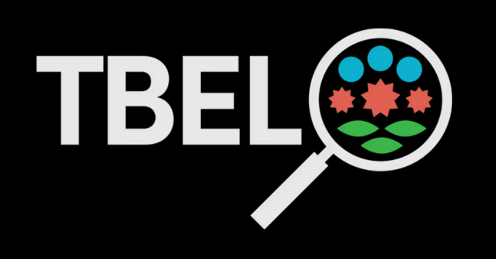A illustration of a magnifying glass looking at blue, red, and green molecules next to the following text: "TBEL"