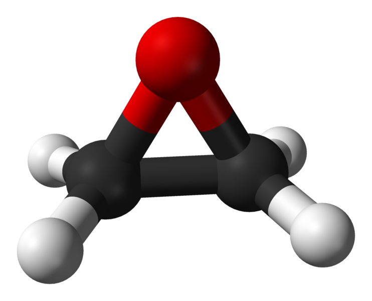 Ball-and-stick model of the ethylene oxide molecule