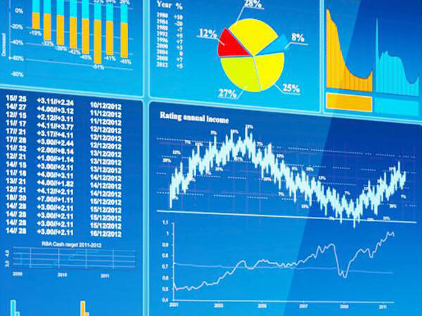 Screenshot of bright graphs on a vibrant blue background