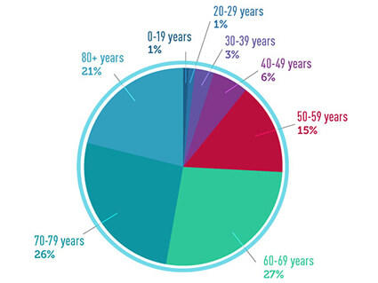 Pie chart of estimated number of survivors in the USA by age.