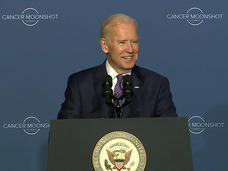 VP Biden speaks from a Presidential lectern