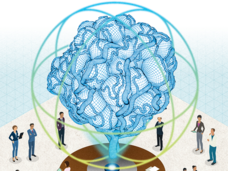 Illustration of people viewing a large model of a tumor.