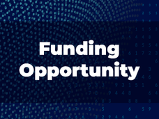 Text on blue background with small blue dots. Text reads, "Funding Opportunity."