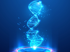 Illustration of a blue DNA helix