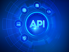 Application Programming Interface API on blue background.
