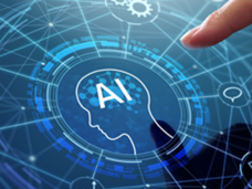 AI themed image with connected data points and a silhouette of a head with "AI" in the brain area