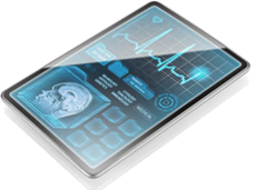 Image of a tablet computer showing heart rate and other medical information.
