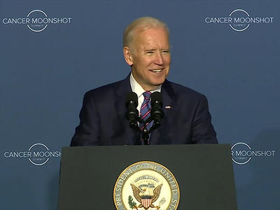 VP Biden speaks from a Presidential lectern