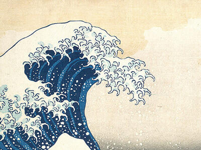 An illustration of a tip of a wave done in Japanese ukiyo-e style.