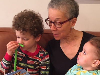 Adine Usher with two grandchildren