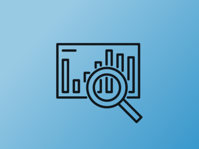 Bar graph with a magnifying glass being used to view the data.