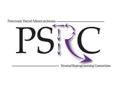 Pancreatic Ductal Adenocarcinoma Stromal Reprogramming Consortium image with PSRC in big letters and the R made up of purple arrows