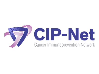 Cancer Immunoprevention Network (CIP-Net) image with a purple shield in front of a lavender ribbon representing cancer 