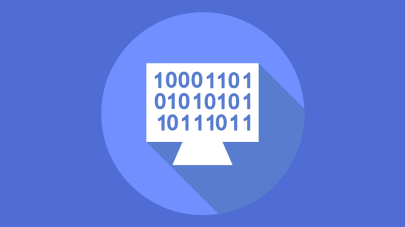Monitor icon with binary numbers on a blue background