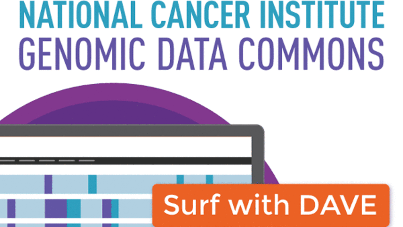 Image featuring the text ‘National Cancer Institute Genomic Data Commons’ and ‘Surf with Dave’.