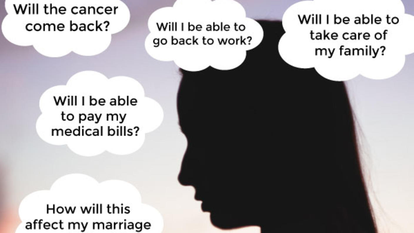 Silhouette of a person looking pensive with thought bubbles surrounding them.