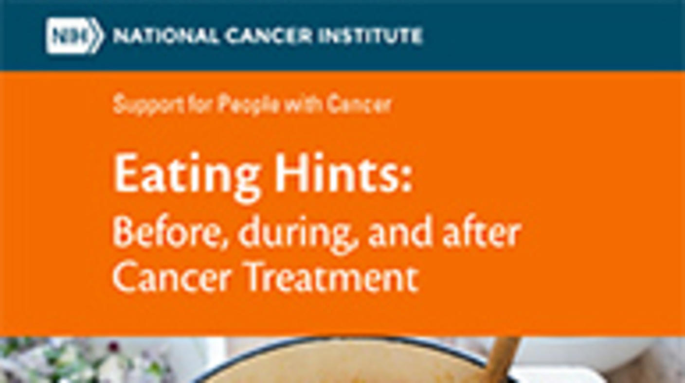 Cover of the booklet, Eating Hints, shows a big pot of vegetable stew with sweet potatoes.