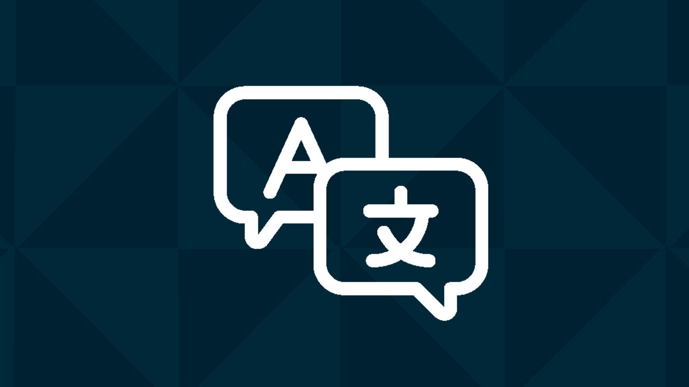 Icon graphic of two speak bubbles depicting different languages.