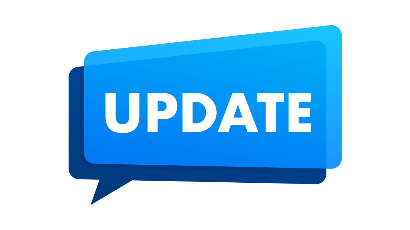 Speech bubble with the word "update" on it.