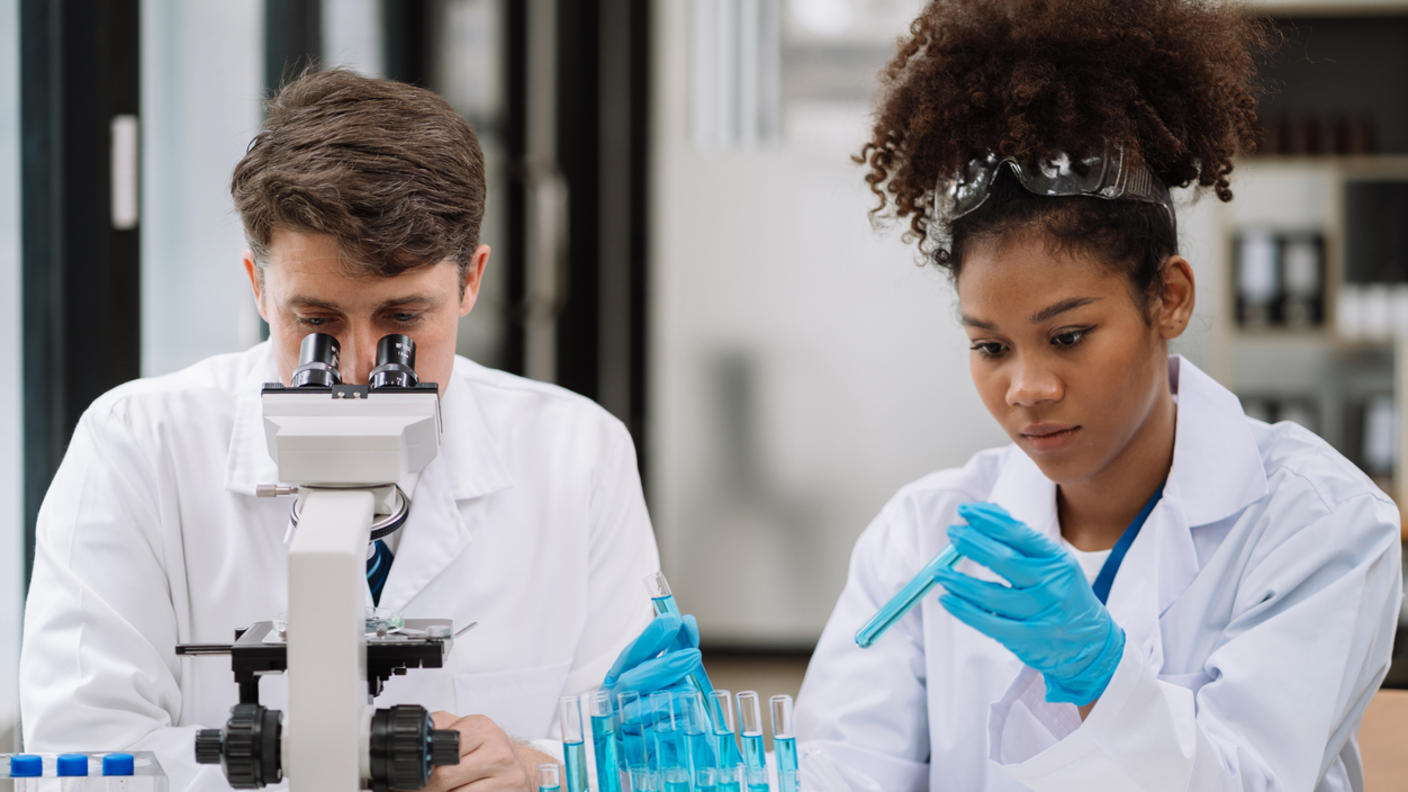 Students analyzing samples in a lab