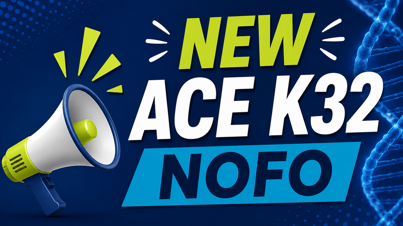 New ACE K32 Notice of Funding Opportunity announcement graphic with megaphone icon.