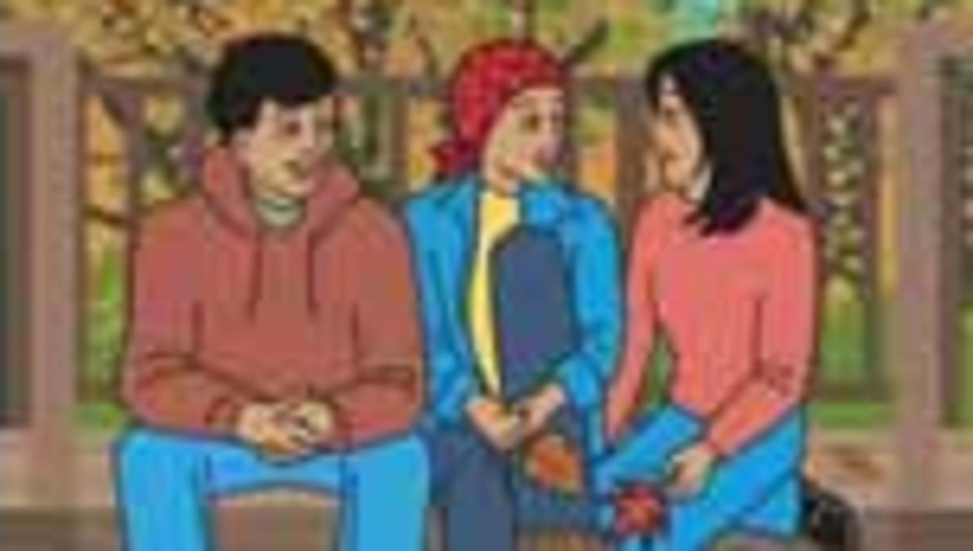 Cover of “When your Brother or Sister Has Cancer: A Guide for Teens”. Additional text on the side reads “National Cancer Institute”. The cover image is an illustration showing one young man and two young women sitting and talking outside. The woman in the middle wears a head scarf. 