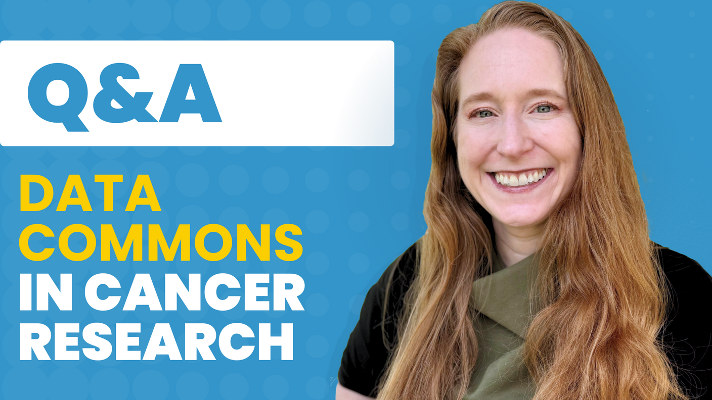 On left text that reads: Q&A - Data Commons in Cancer Research. On right: Headshot of Dr. Tanja Davdisen