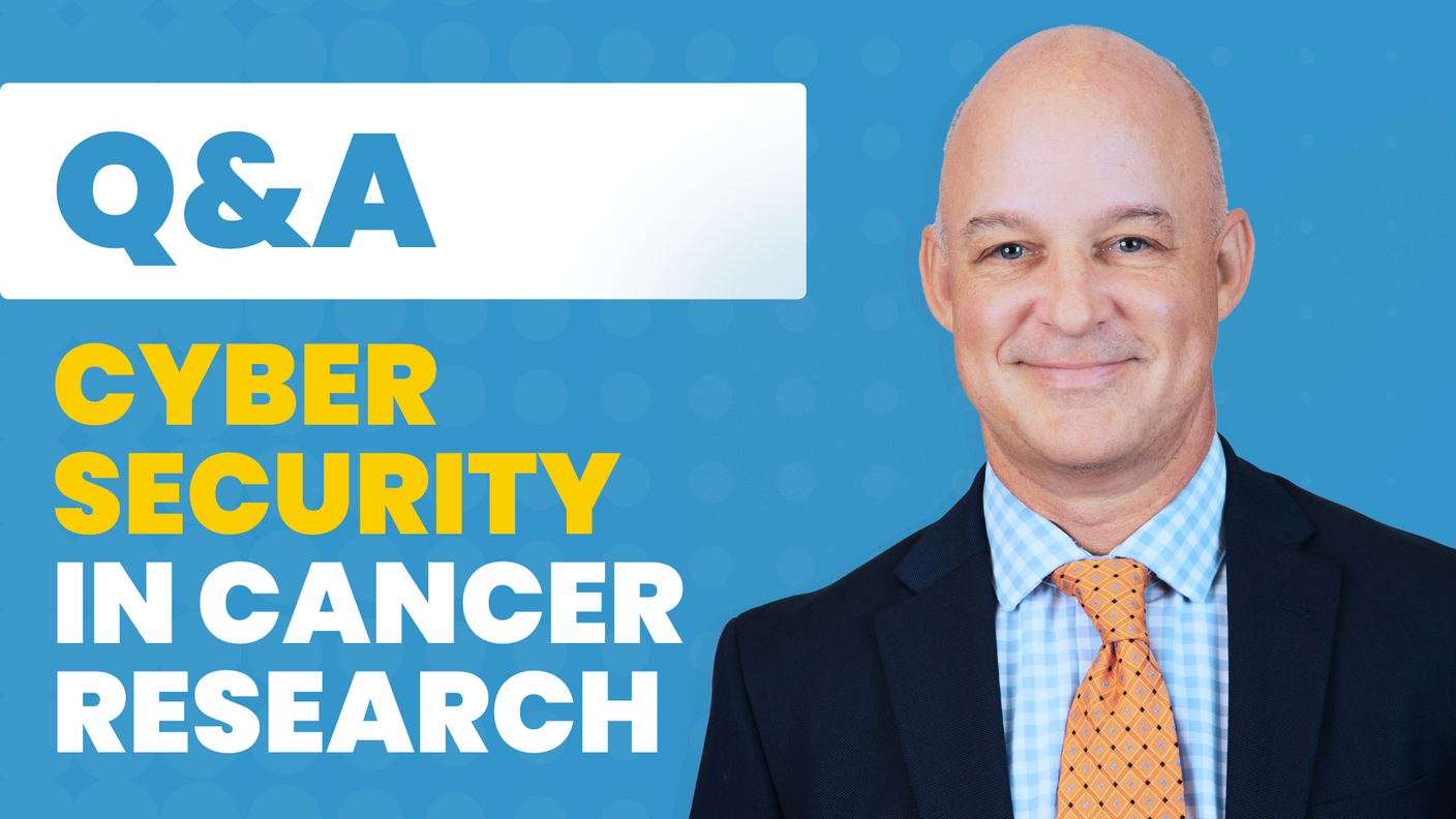 Banner with text on left and headshot on right. On left reads: "Q&A: Cyber Security in Cancer Research." On right is headshot of NCI Chief Information Security Officers, Craig Hayn.