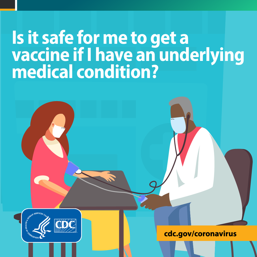 Cartoon of a patient with her doctor wondering if she should get a COVID-19 vaccine.