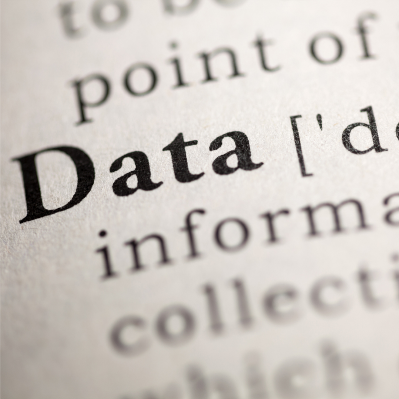 Closeup of the word 'data' in a dictionary.